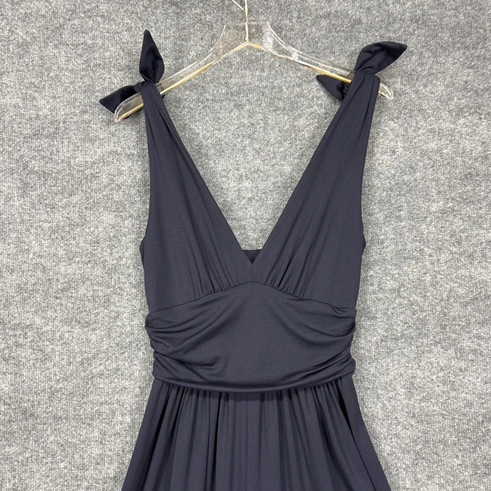 Susana Monaco Jumpsuit Womens Large Navy Blue Tie Shoulder V-Neck Wide Leg - Picture 2 of 11